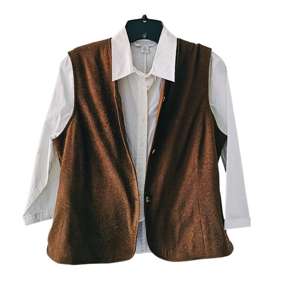 Petite Sophisticate Vest Sleeveless Floral Waistcoat Gilet | EUC | 10P | Brown - Picture 15 of 16
